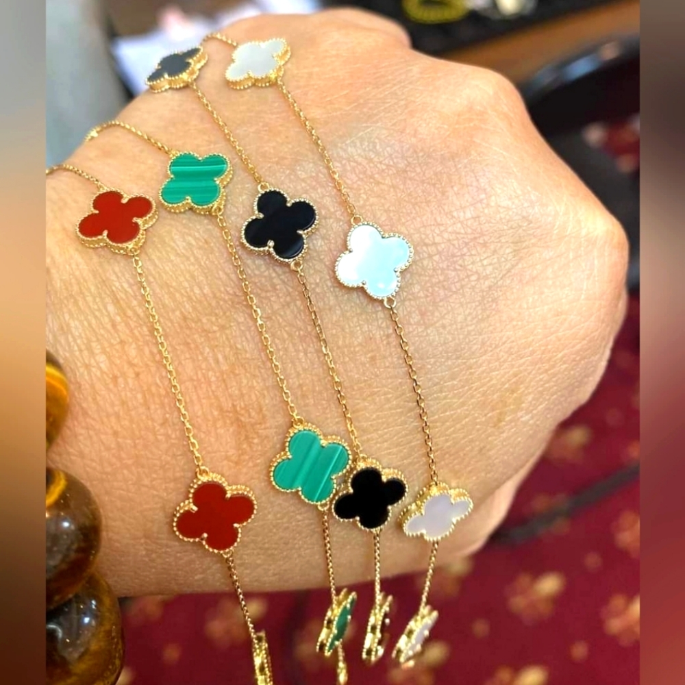 Clover multi-gemstone bracelet in 18K solid gold [6 inch length]